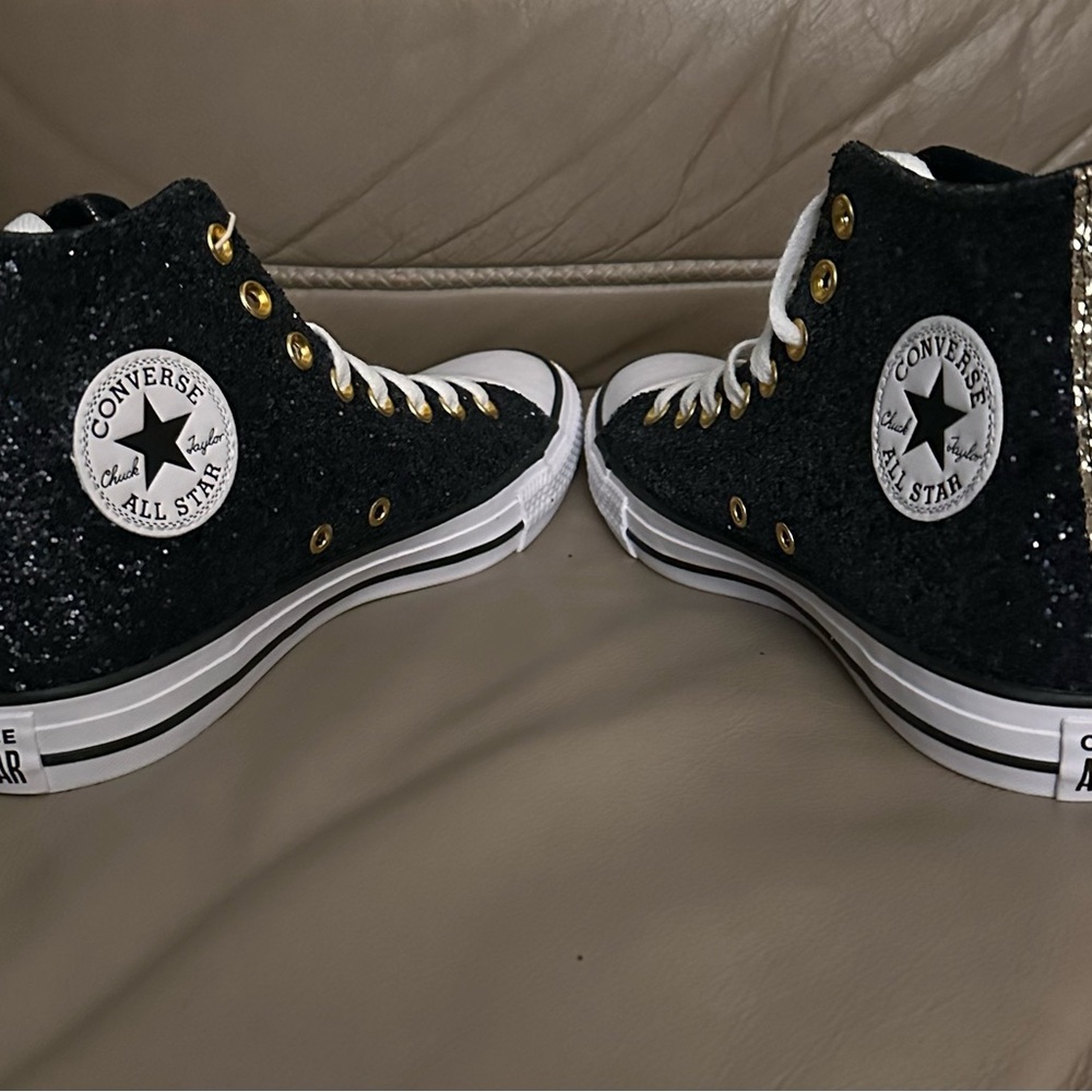 Black & Gold Converse High Top  Men’s 7 Women’s 9 Chuck Taylor  Saints - Picture 5 of 8